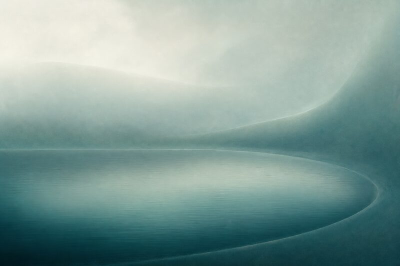 A soft enclosing curve of mist around a still, private pool of calm water, a sense of discretion